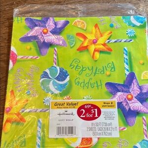 Hallmark Lime Green Pinwheel & Candy Birthday Gift Wrap